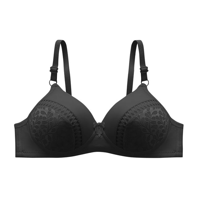 Virmaxy Womens Wireless Bra Oversized Gathered Comfortable Breathable Underwear (Plus Extended Buckle) Everyday Bra Embroidered Glossy Comfortable Breathable Bra Underwear No Rims Black-2 34