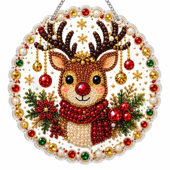 Christmas Diamond Art Acrylic Hanging Ornament, Reindeer Pearl Diamond Painting Kits for Adults, DIY Christmas Decoration Craft Gift