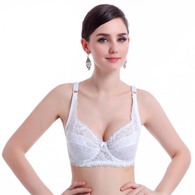 2PC Lingerie For Women Push Up Deep V Ultrathin Underwire Padded Lace  Brassiere Bra Wh 34B/75B 