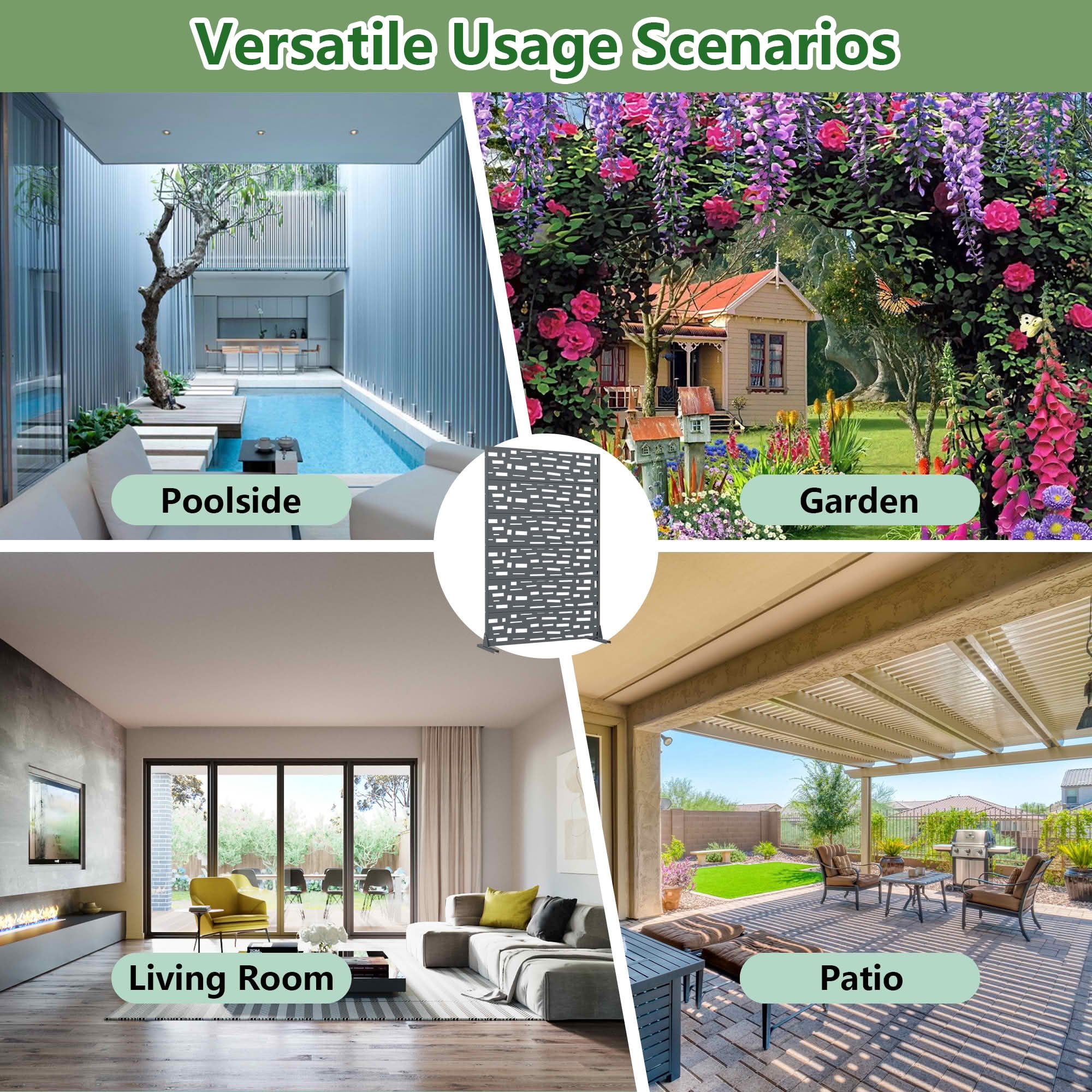 MAYEERTY 72X47" Metal Outdoor Cambrian Gray Privacy Screen for Backyard & Garden, 6 Piece Set