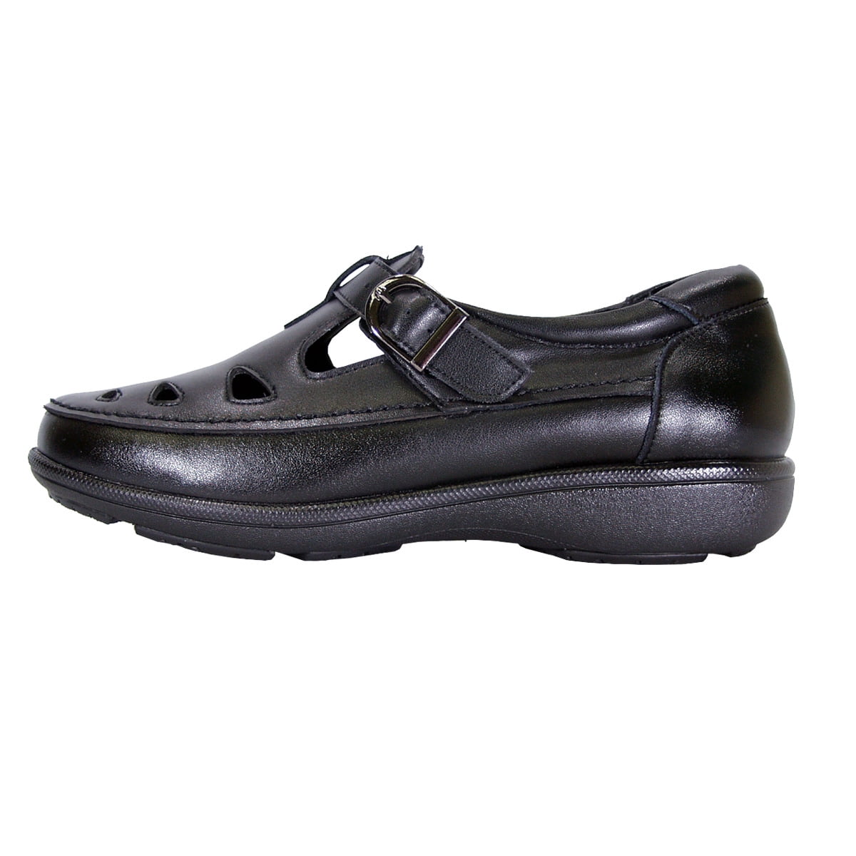 24 HOUR COMFORT Annette Women Wide Width Casual Leather Loafer with Adjustable Buckle Strap BLACK 12