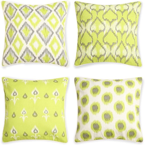 REDEARTH Printed Throw Pillow Cases - PO4 Ikat Trail Kiwi, 18"X18"