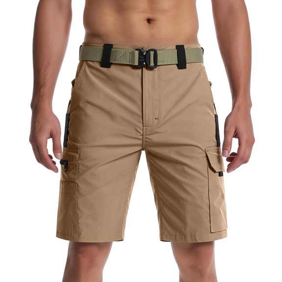 WULMLEO Men's Hiking Cargo Shorts 10" with Pockets Quick Dry Casual Stretch Bottoms Golf Workout Outdoor Summer Shorts Khaki L