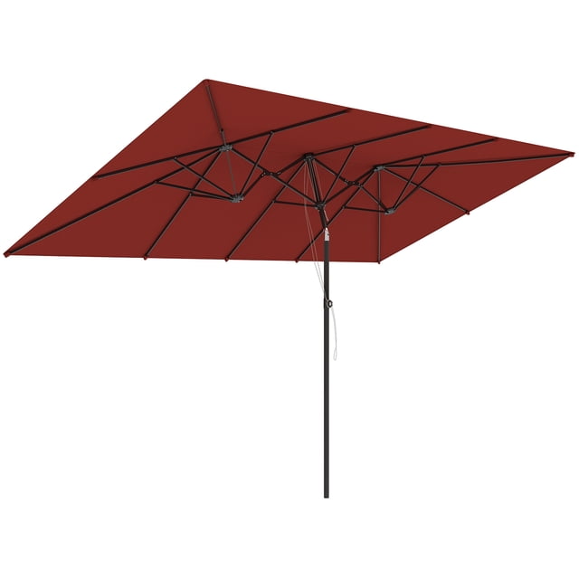 Outsunny Parasol de patio Double Face de 10 Pi avec Inclinaison et Hauteur Ajustable en Rouge. Comprend un Auvent Rectangulaire en Tissu polyester 180 G/m2 Soutenu par 12 Baleines et un Cadre en Acier. Comprend un design Ventilé pour la Stabilité du Vent, un Mécanisme à Corde pour l'Ouverture et la Fermeture, et un Poteau à Deux Sections pour un transport Facile. Convient à l'Extérieur, Offrant une protection UV et une Ombrage Amples. Dimensions : 116,1 Pouces de long, 59,1 Pouces de Large, et une Hauteur Réglable de 66