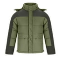 thumbnail image 4 of lkfuzj Men's Puffer Jacket Hooded Winter Coat Warm Thicken Cotton Outerwear Unisex Fashion Long Sleeve Hooded Jacket Zippered Patchwork Collar Warm Bread Padded Coat Tops - Army Green, 4 of 7