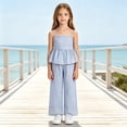 thumbnail image 3 of LIIPEE Girls Summer Outfits 2 Piece Casual Stripes Graphic Sleeveless Ruffle Camisole Wide Leg Pants Kids Cute Everyday Outfit Sets,9-10 Years, 3 of 9