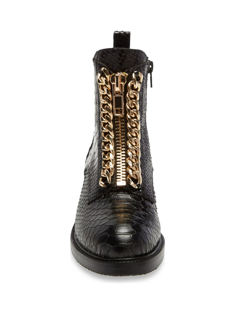 Jeffrey DAMON-Z Black Gold Chain Combat Ankle Dress Bootie (7, BLACK SNAKE) Walmart.com