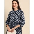 thumbnail image 4 of Janasya Indian Chinese Neck Puff Sleeve Ethnic Motifs Blue Cotton Western Dress For Women, 4 of 5