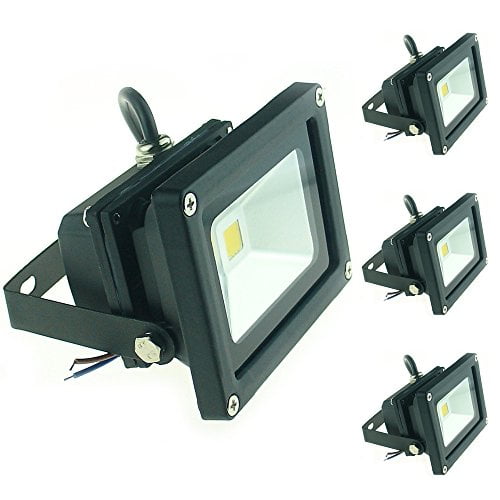 QUANS 10W 12V 24V DC AC LED Lampe de Projecteur de Sécurité Extérieure Imperméable à l'Eau Ultra Noir Brillant, 4PCS Blanc Froid