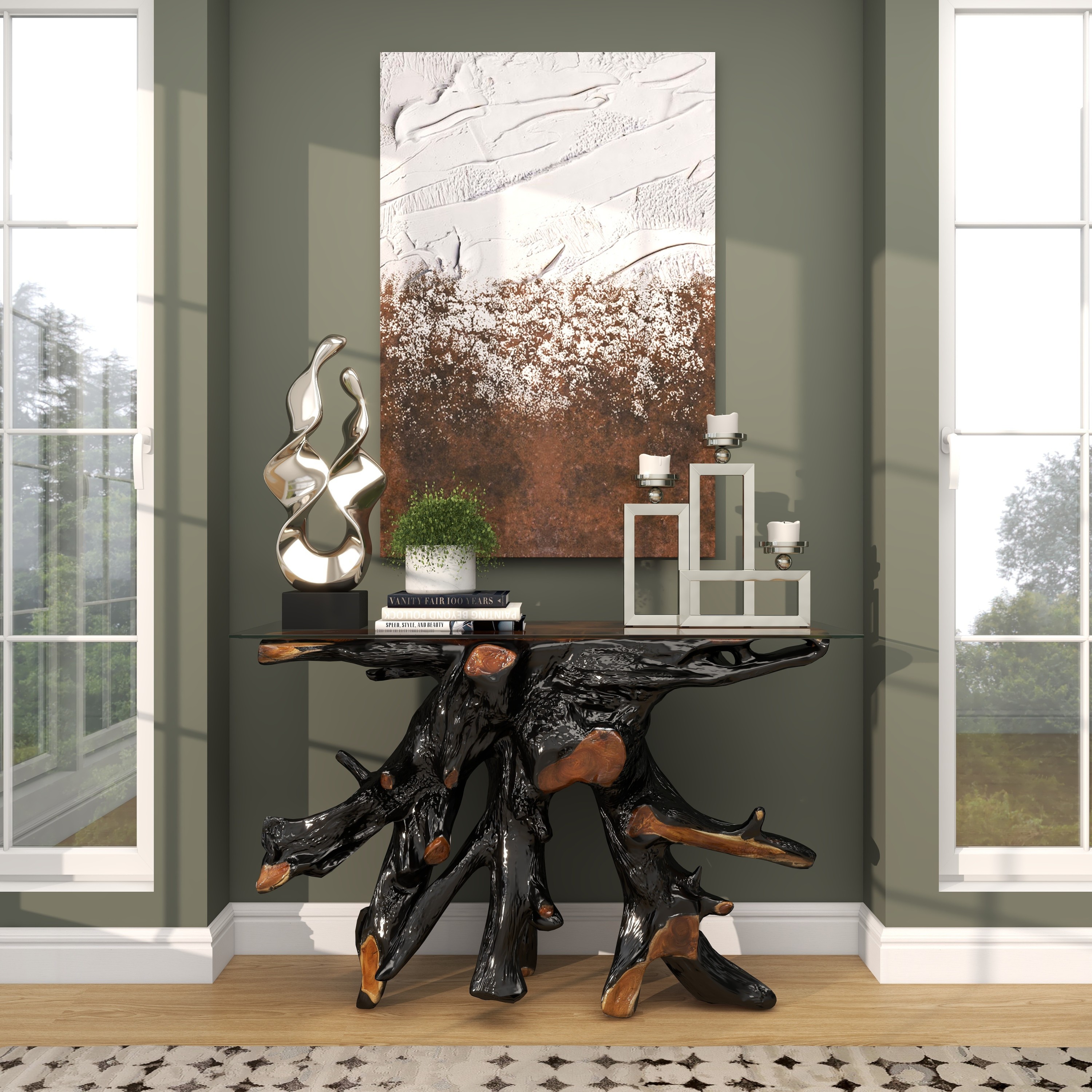 DecMode 3 Holder Silver Stainless Steel Geometric Open Frame Candelabra with Various Rectangles
