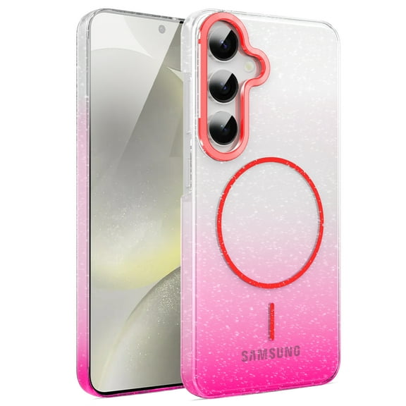 Allytechgroup Sparkly Case for Samsung Galaxy S24, Slim Glitter Magnetic Phone Shell Compatible with Magsafe Anti Yellowing Shockproof Protective Back Cover for Samsung Galaxy S24, Red