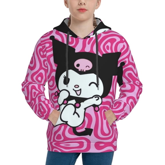 Sanrio Kuromi Kids' Hoodie 3d Print Sweatshirt Soft Pullover Hooded With Big Pockets Fans Gifts For Boys Or Girls X-Large