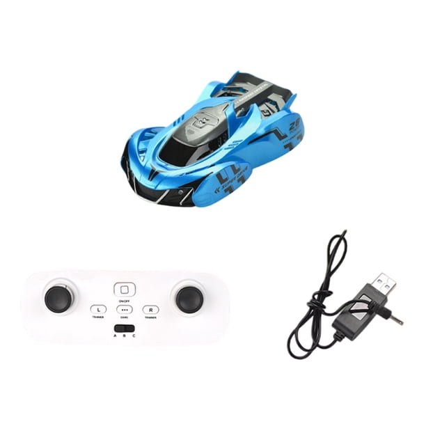 Bewildely Coche acrobático de juguete para niños, sube paredes con luces LED para un juego realista, coche de juguete con Control remoto, Kits de construcción modelo azul