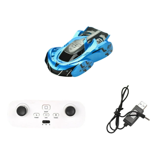 Bewildely Coche acrobático de juguete para niños, sube paredes con luces LED para un juego realista, coche de juguete con Control remoto, Kits de construcción modelo azul
