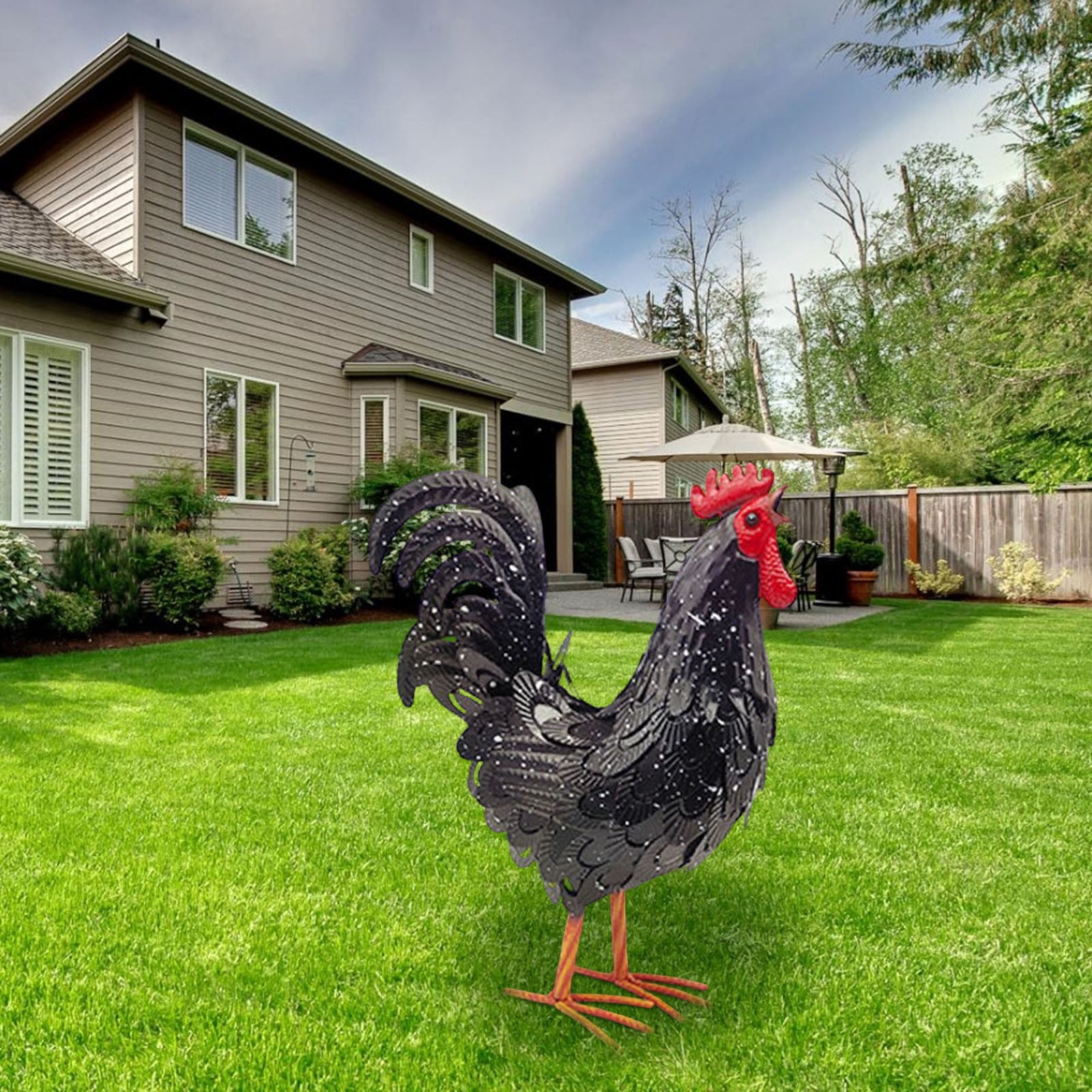 DAMAI Metal Rooster Yard Art Statue - 16 In Outdoor Chicken Statue Decoration For Patio Lawn Garden, 3D Rooster Garden Statues, Chicken Yard Art Sculpture Outdoor Figurines, Metal Chicken Decor