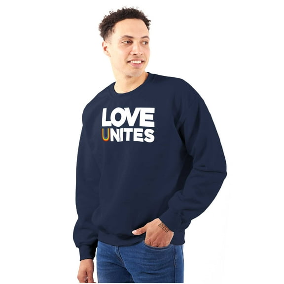 Love Unites Upside Down Rainbow Sweatshirt for Men or Women Brisco Brands S