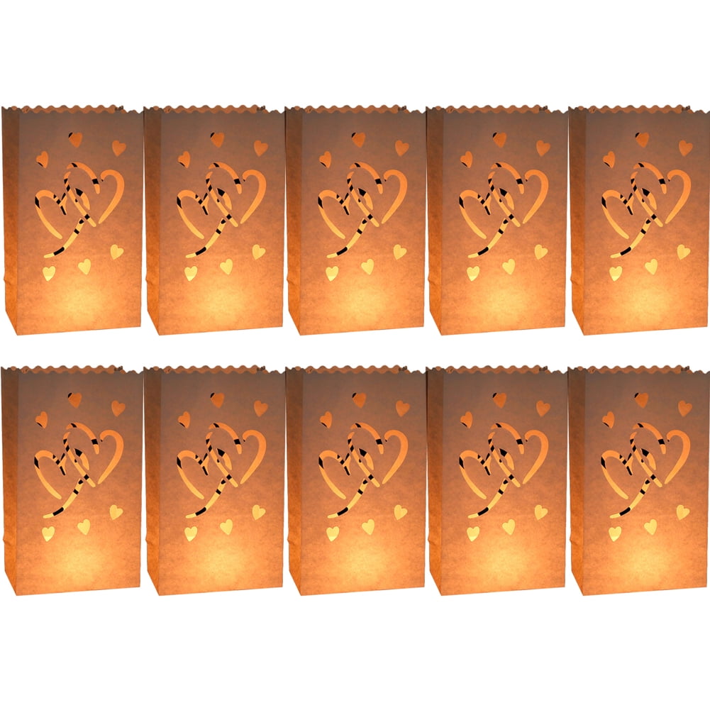 Flame Resistant Luminary Bags -Happy Birthday Design 10 Pack Candle Bags Large White Paper Lanterns Perfect for Indoor and Outdoor Decorations 