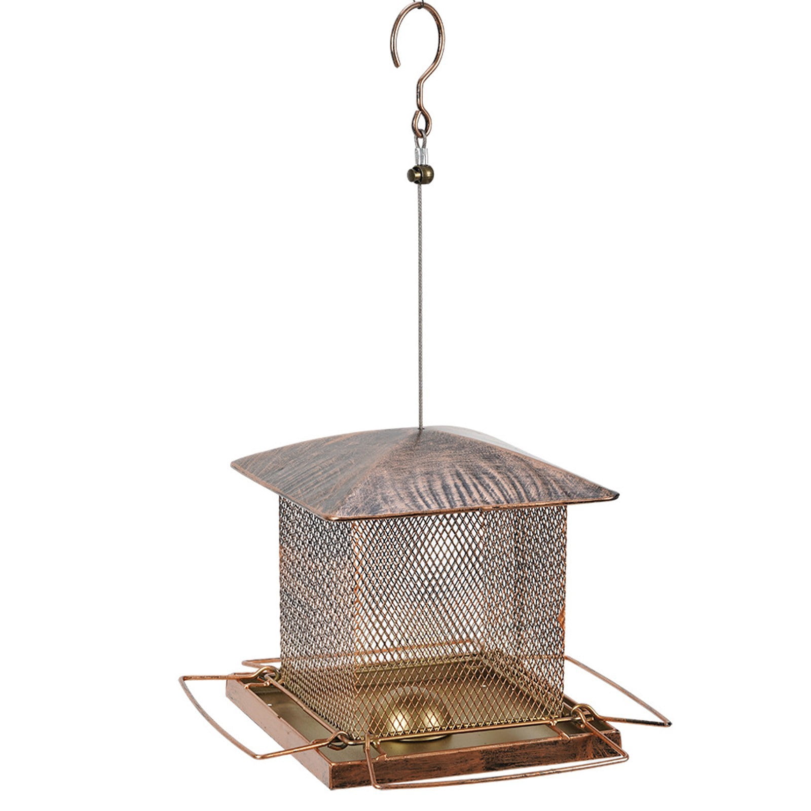 Heavy Duty Metal Bird Feeder | Antique Copper Outdoor Hanging Standing Garden Squirrel-Proof Feeding Station | Integrated Water Food Feeder | 7x11x17.7in