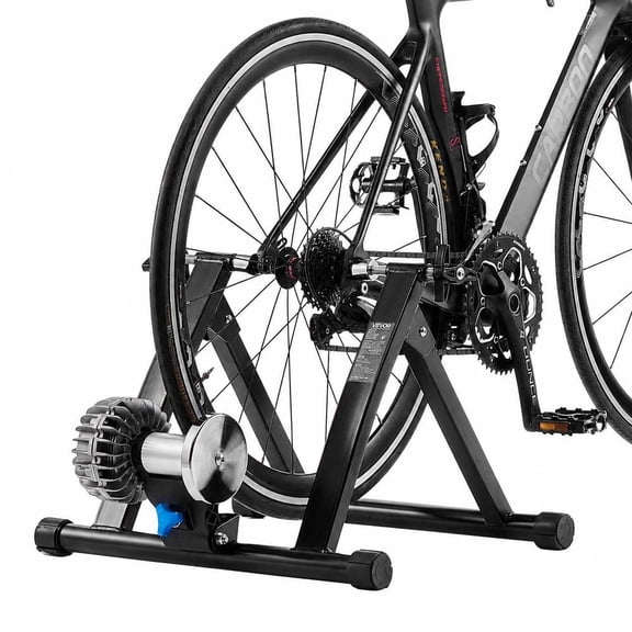 Fluid Bike Trainer Stand for 26-29 Inch and 700C Road Bikes, Foldable Q235 Carbon Steel, Quick Release Skewer, Front Wheel Riser Block, Black