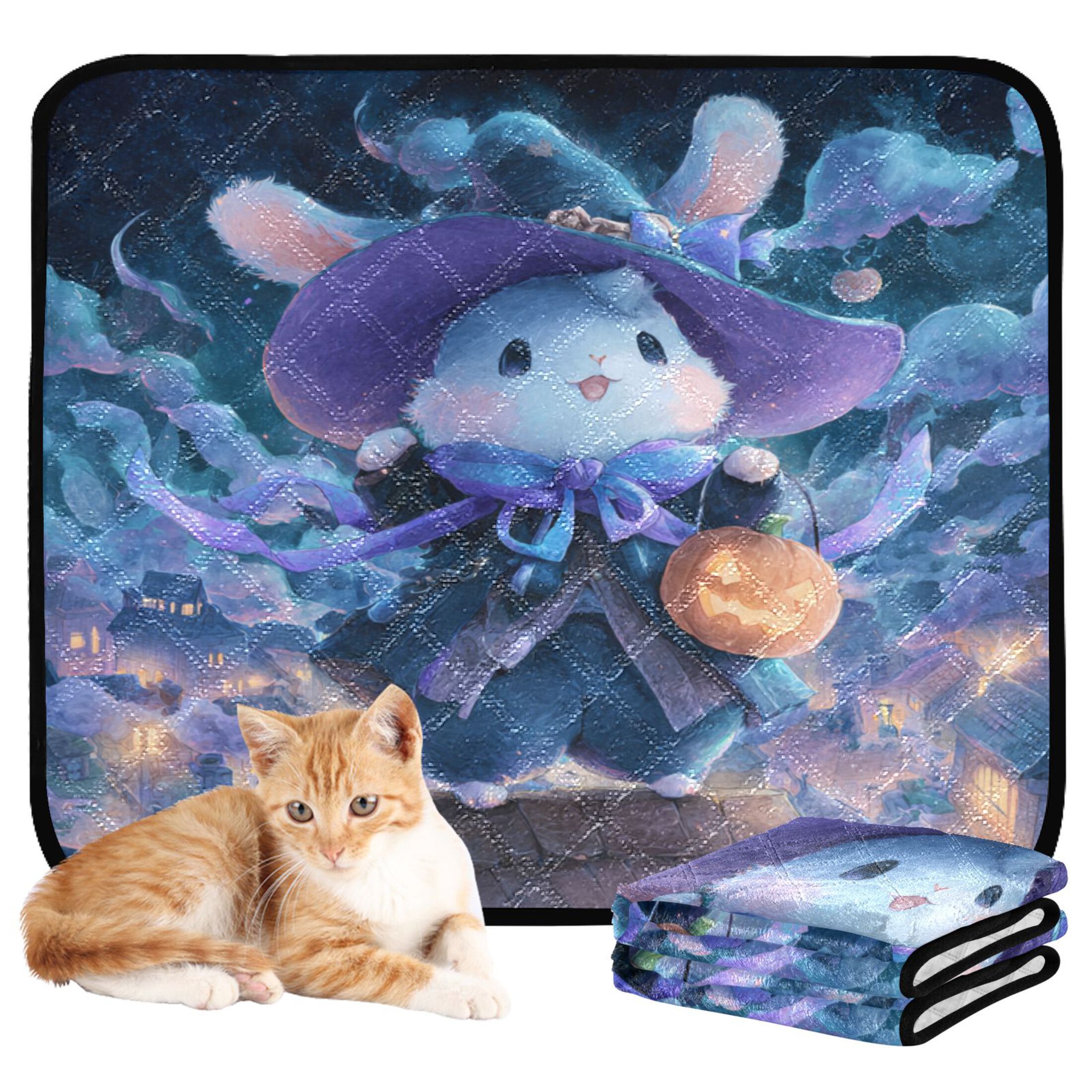 Qxltty Halloween Cute Bunny Cat litter Pads Pet Set of 2 Diaper Mats Center Anti-leakage Layer Absorbent Soft and Comfortable