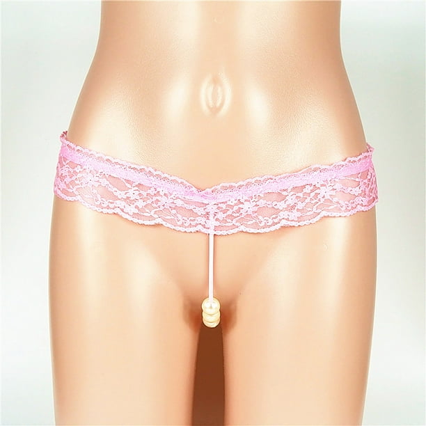 Aayomet Seamless Underwear for Women Lace Hollow Out Pearl Massage Thong  Panties (Pink, One Size) 