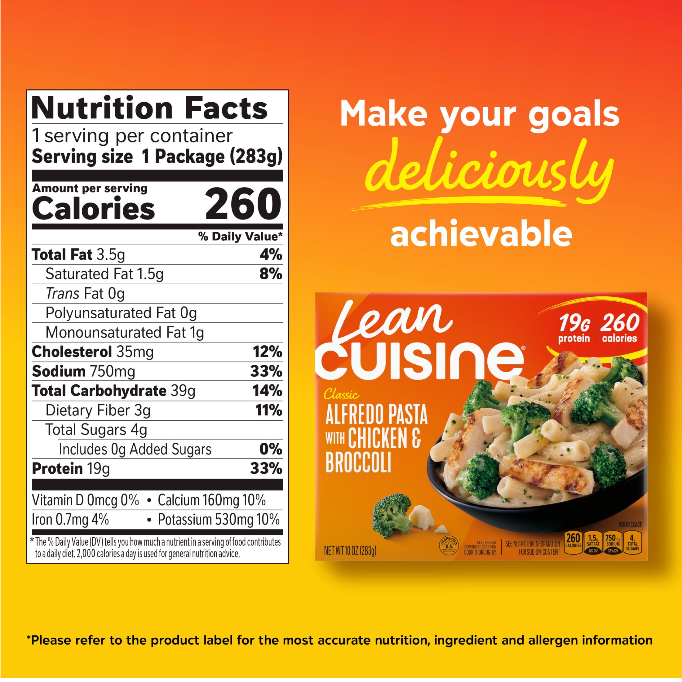 Lean Cuisine Chicken Alfredo Pasta with Broccoli Microwave Meals for Lunch or Dinner, 10 oz (Frozen)