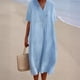 thumbnail image 4 of Vestido de mujer de algodón y lino de color liso con escote en V grande y moderno, 4 of 6