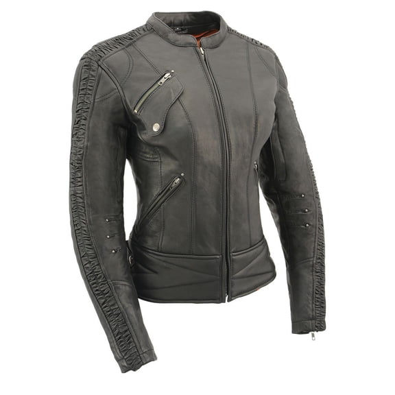 Milwaukee Leather MLL2571 Women's Black 'Crinkled Arm' Lightweight Racer Jacket X-Large