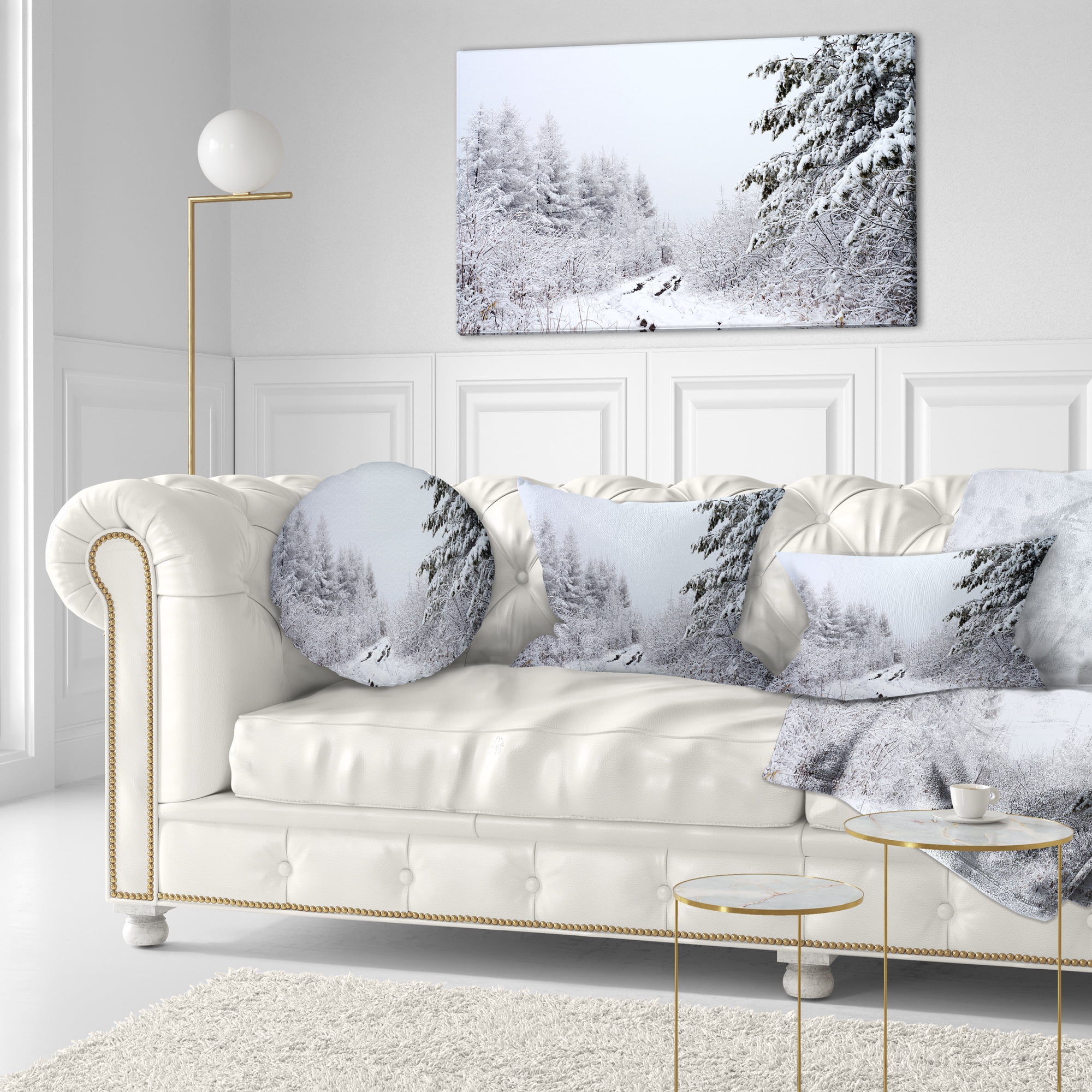 Designart Frosted Forest Trail in Fall - Landscape Photo Throw Pillow - 12x20
