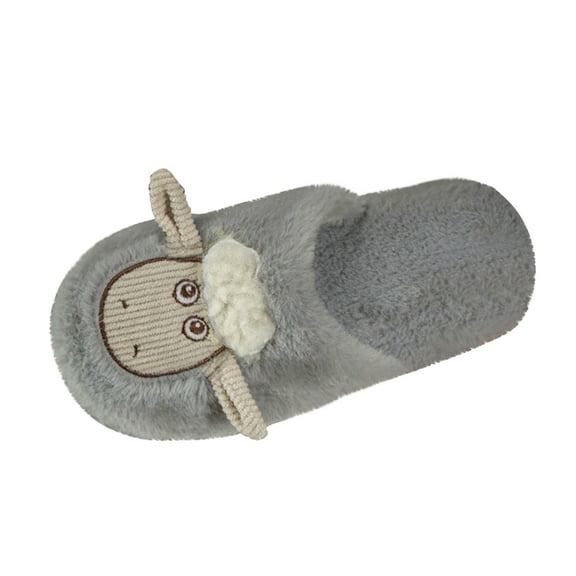 Xfvqtps Fuzzy Slippers for Women Cute Sheep Fluffy Close Toe Soft Sole Non Slip Warm Furry Indoor House Slipper for Fall Winter Gray