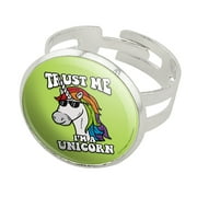 Trust Me I'm a Unicorn Funny Humor Silver Plated Adjustable Novelty Ring