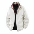 thumbnail image 3 of FRSASU Men's Reversible Zip Up Jacket Plaid Lined Stand Collar Lightweight Windbreaker Casual Bomber Coat with Pockets for Daily Travel Beige, 3 of 5