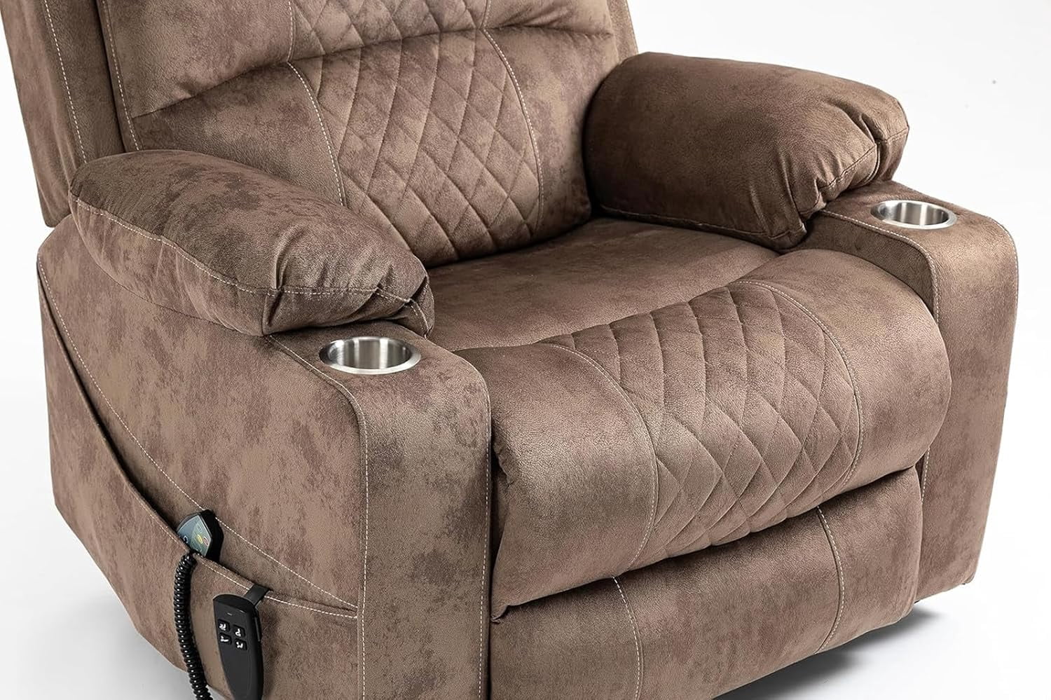 HSUNNS Recliner Lift Chairs for Elderly, 180 Degrees Lay Flat Recliner Chair with Heat and Massage and Cup Holder for Adults 400 lb Capacity (Brown Velvet)