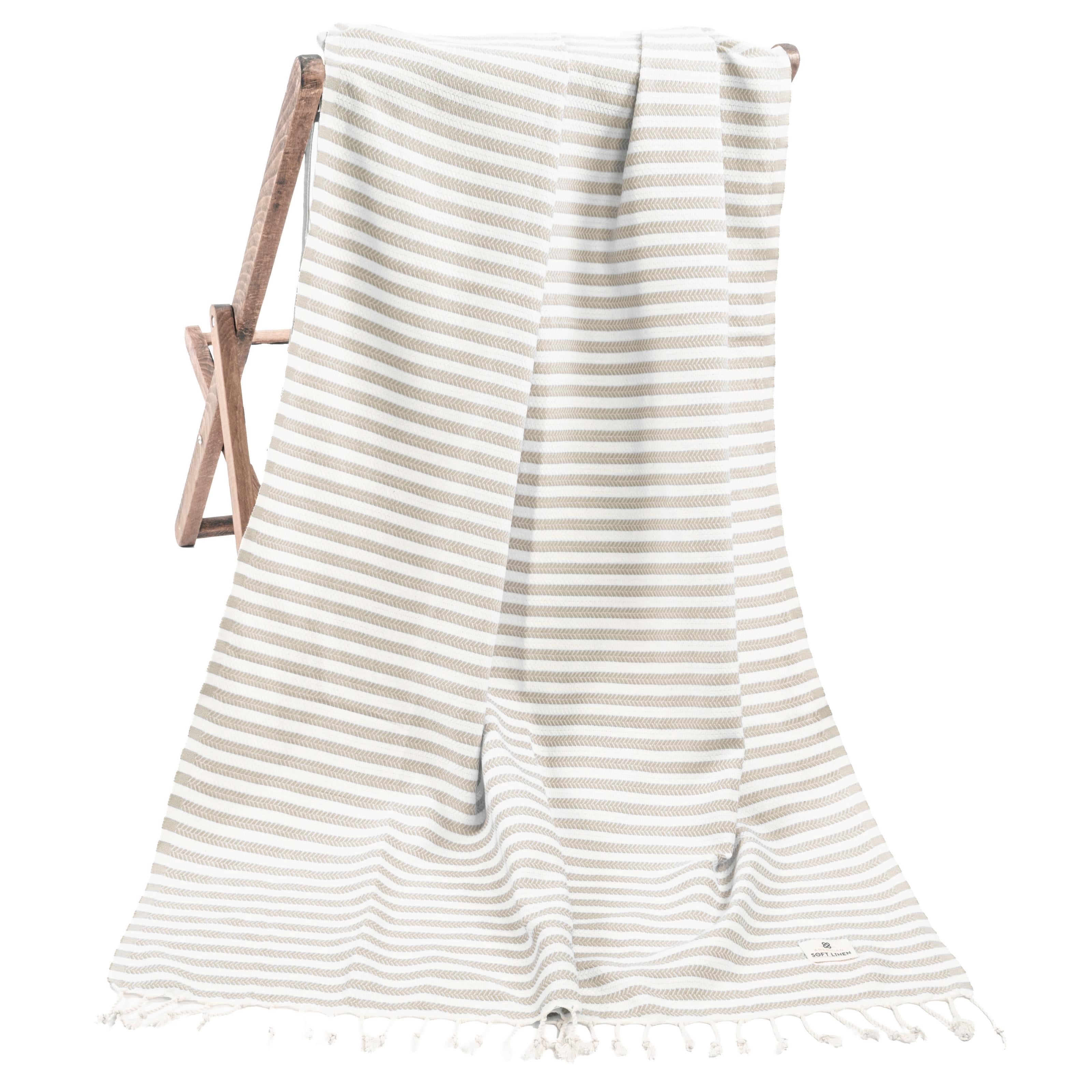 American Soft Linen 100% Cotton Turkish Peshtemal Beach Towels, 35"x60" size 4 Pack Swim Towels for Beach and Pool Towels, Beige