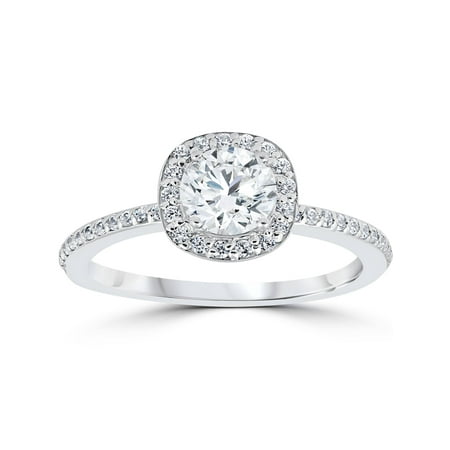 1ct Diamond Engagement Ring Cushion Halo Vintage Solitaire 14K White (Best Vintage Engagement Rings)