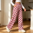 thumbnail image 4 of BRELIL Women Plus Size Wide Leg High Waisted Trousers with Pockets Plaid Casual Streetwear Long Pants Baggy Palazzo Pants Fall Winter Outfits, Red XL, 4 of 8