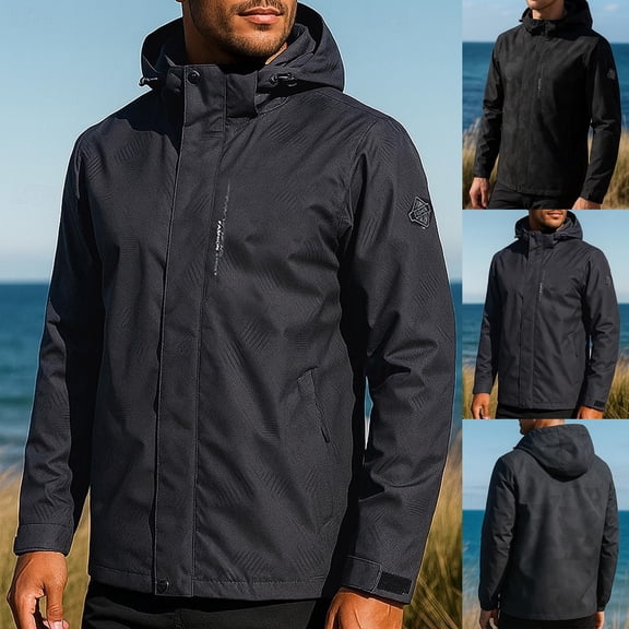 RYDCOT Men's Lightweight Breathable Waterproof Rain Jacket,Shell Hooded Outdoor Raincoat Hiking Windbreake jacket with Mesh Lining Gray