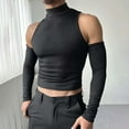 thumbnail image 2 of LWITHSZG Long Sleeve Shirts for Men Fashion Ribbed&nbsp;Knit Cold Shoulder Tops Stretchy&nbsp;Slim&nbsp;Fitted Sleeveless Blouses Mock Turtleneck T Shirt Size 3X-Large, 2 of 9