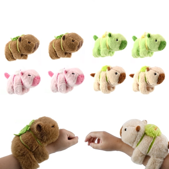 8-Pack 7" Capybara Slap Bracelets with Turtle Backpacks – Soft Kawaii Plush Toys, Perfect Gift for Teens and All Ages