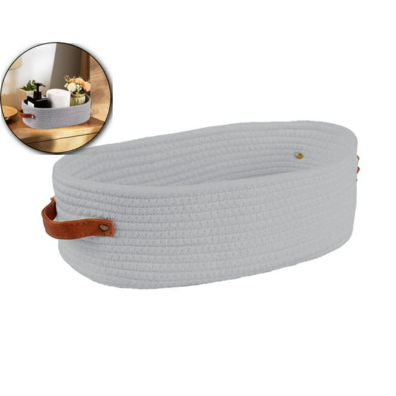 VQPeo Woven Cotton Storage Basket, Multipurpose Bathroom Organizer for Toilet Tank Top & Counters(Gray)