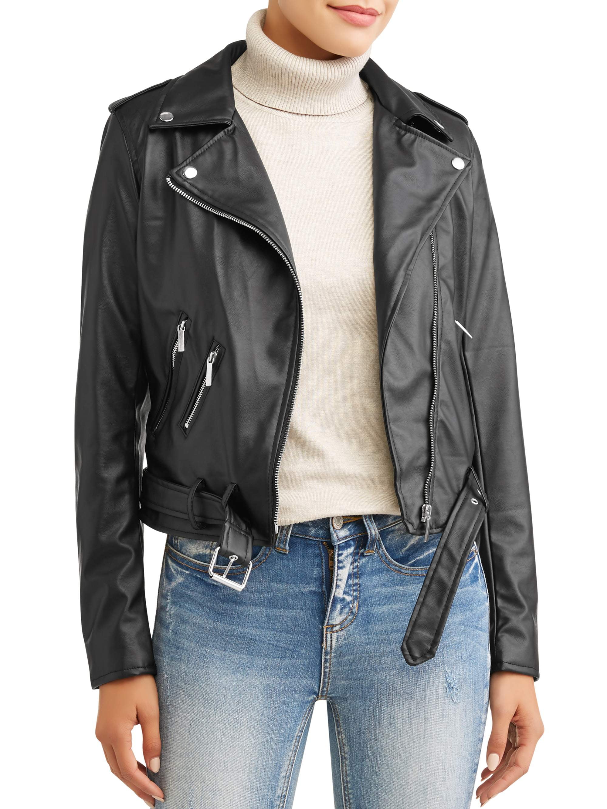 Women's Sherpa Lined Faux Leather Moto Jacket - Walmart.com