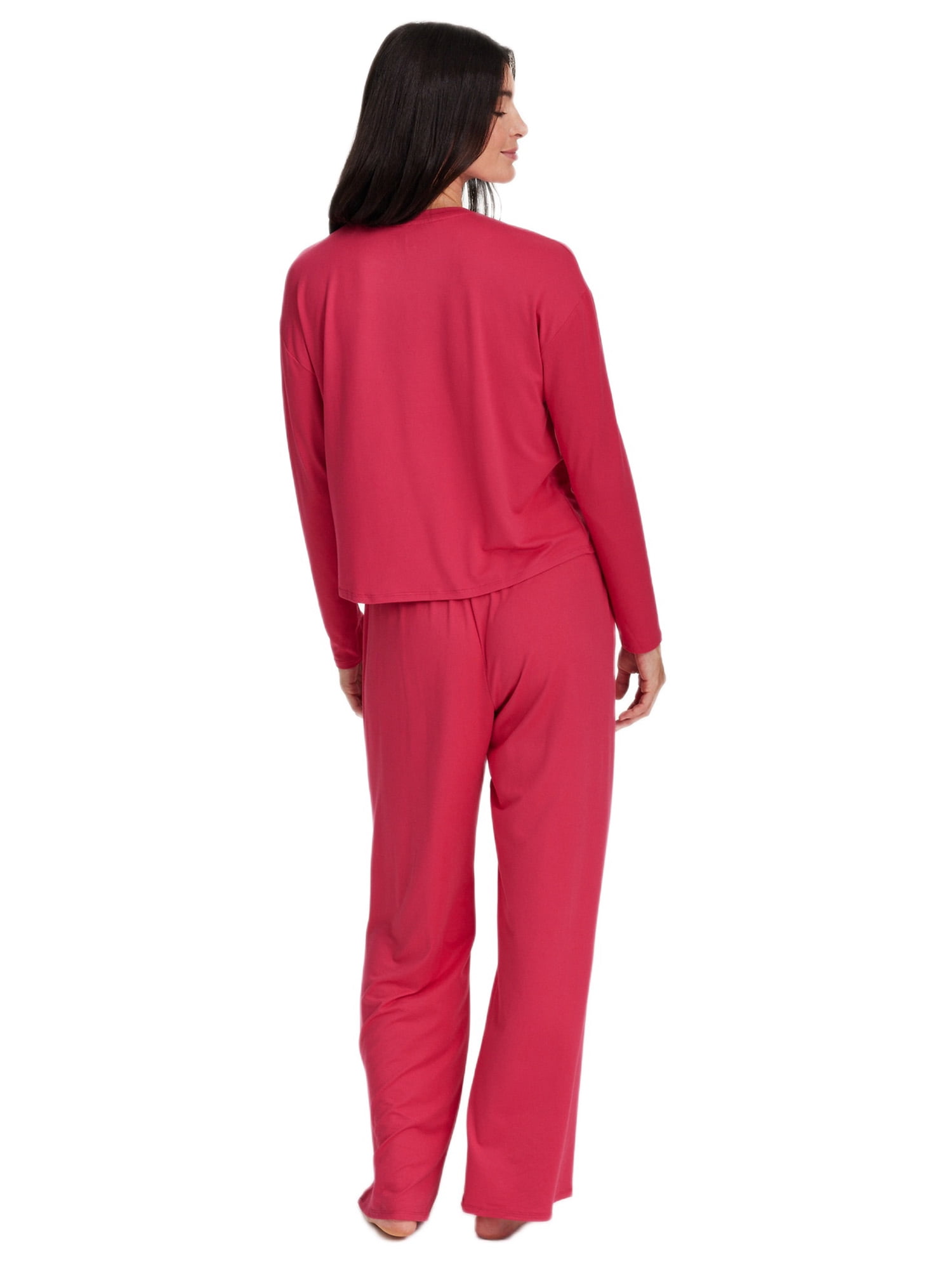 REALTREE Women's & Women's Plus Long Sleeve Comfy Wide Leg Pant Pant Pajama Lounge Sleep Set, 2-Piece, Sizes S-3XL