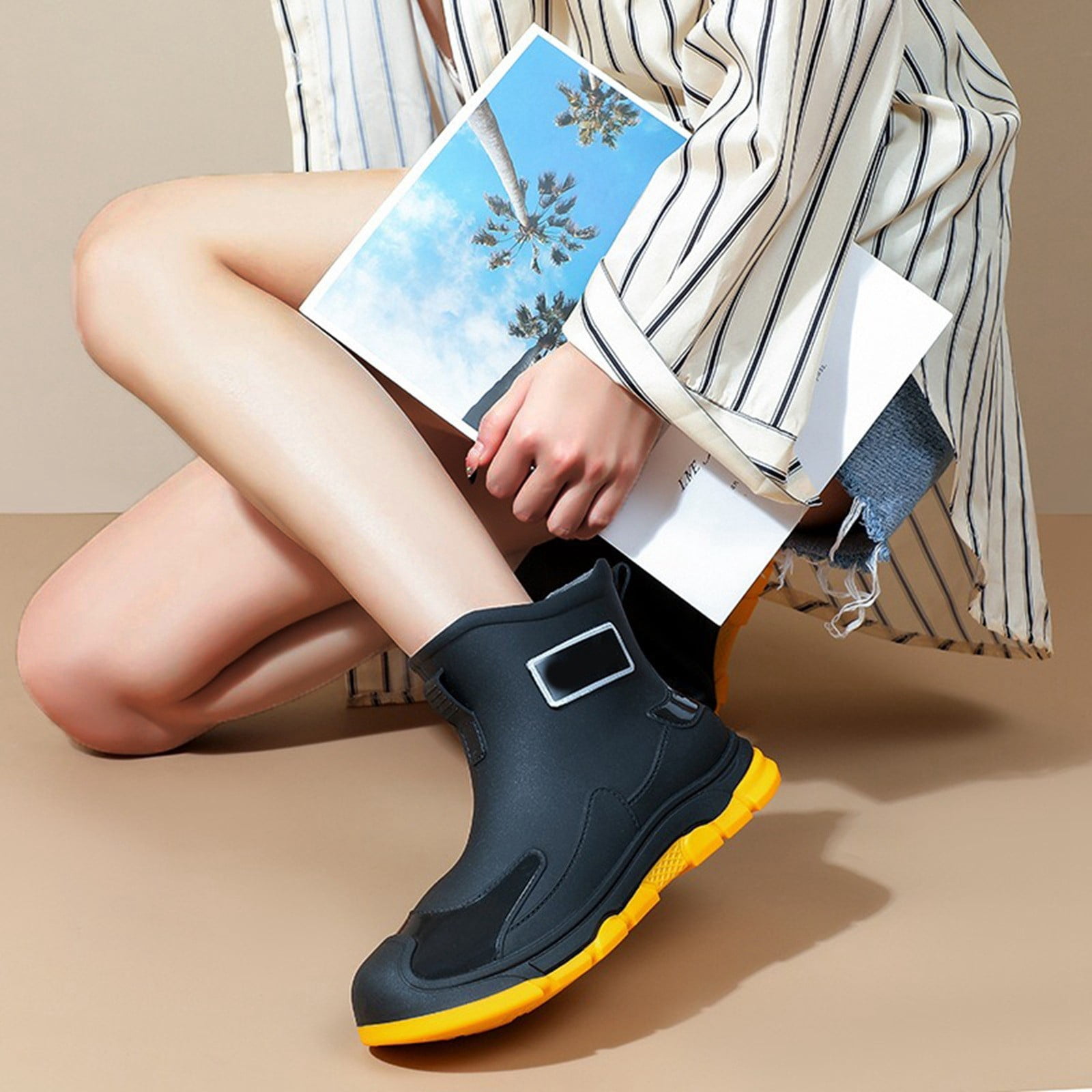 Sunbona Fashionable Women's Rain Shoes Summer Short Ankle Boots Casual Footwear For Everyday Use Rain Boots Collar Gardening Boots Ultra Lightweight Portable Garden Shoes