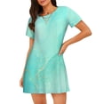 thumbnail image 1 of Disketp Cyan Mint Marble para Camisón Corto de Manga Corta para Mujeres, Camisón Cómodo con Escote Redondo, Bonito y Confortable, 1 of 6