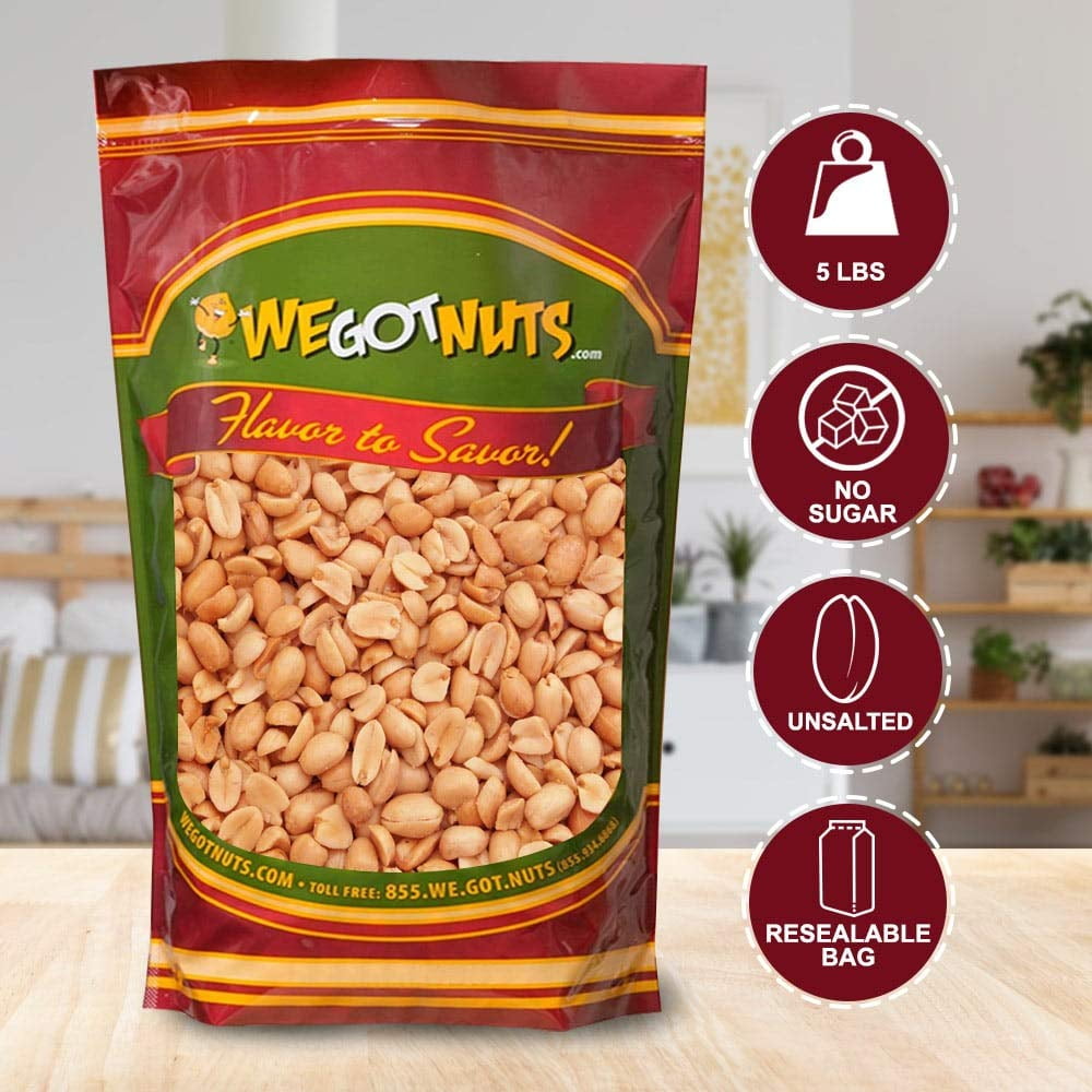 We Got Nuts Roasted Unsalted Peanuts, Kosher, 5 lb, 80 oz, Resealable Pouch