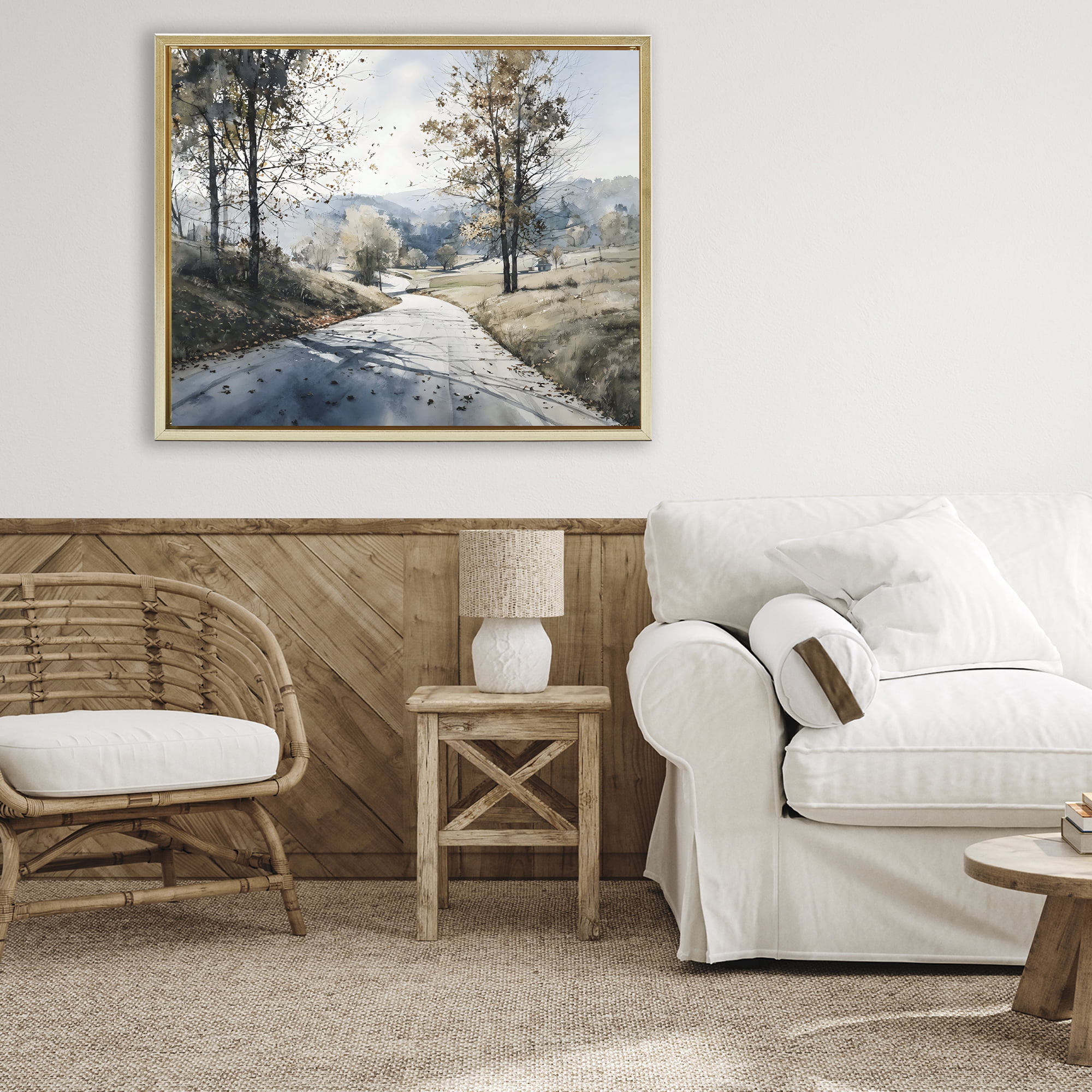 Stupell Industries Country Road in Autumn Gold Framed Floater Canvas Wall Art, design by Franklyn Gregory