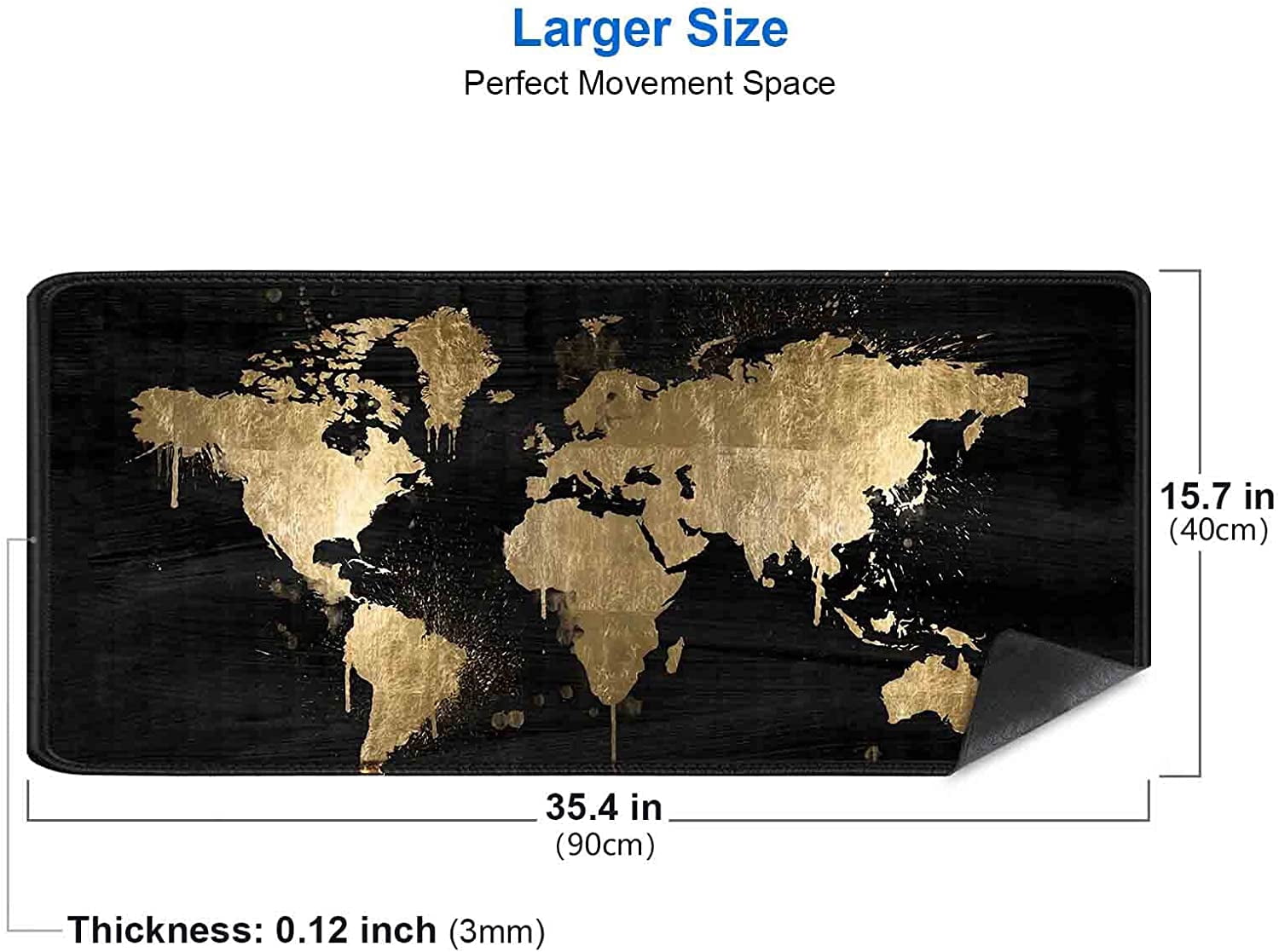 Large Gaming Mouse Pad (35.4x15.7 in),Extended Non-Slip Rubber Base Mousepad with Stitched Edges,Keyboard Mouse Mat Desk Pad for Work,Office,Home - Black and Gold World Map