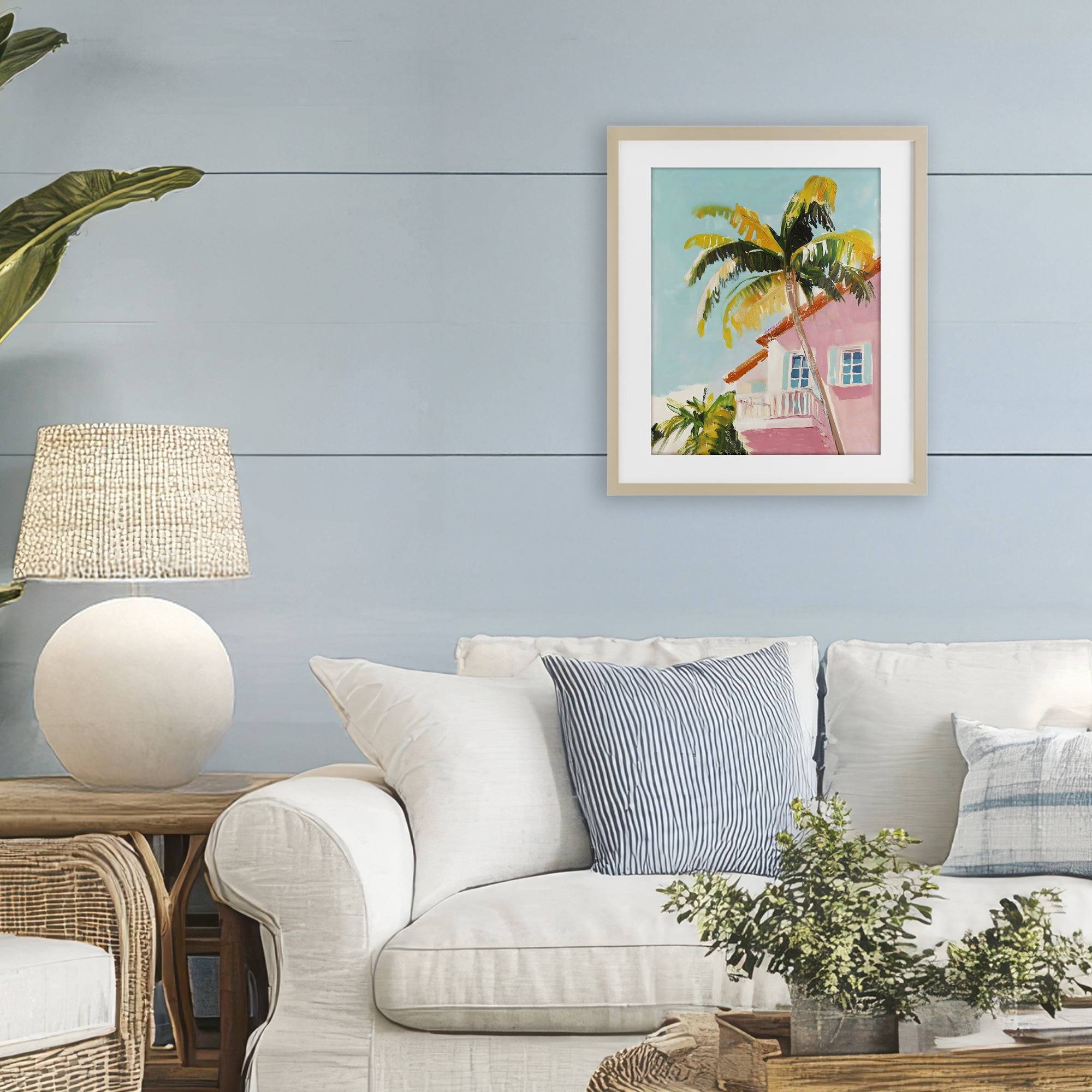Stupell Industries Pink House Palm Tree Birch Framed Print Under Glass, design by The Prints Vibe