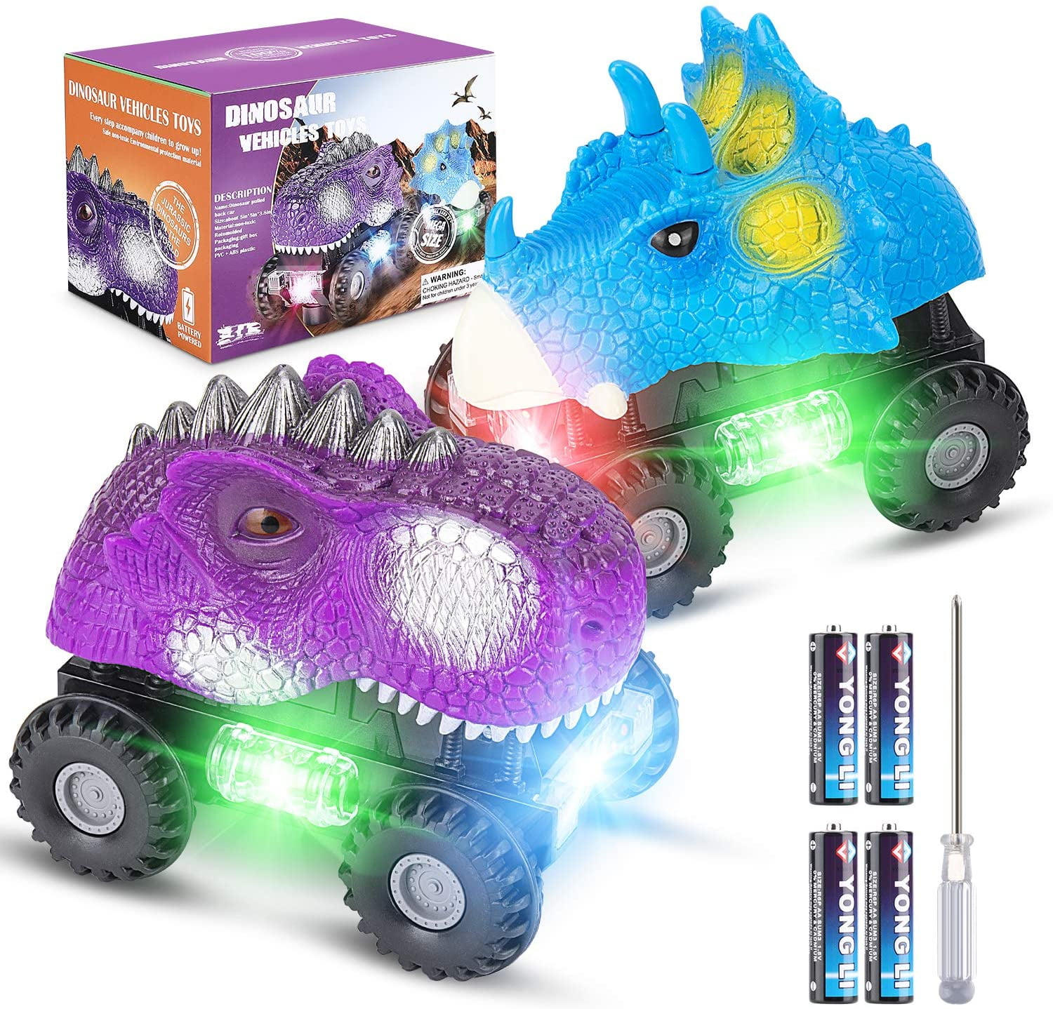 Dino Car Toy Gifts Kids and Adults Dinosaur Toy Car with LED Light and Sound Animal Vehicles for 2 3 4 Years Old Toddler Boys and Girls Led Toys 1 