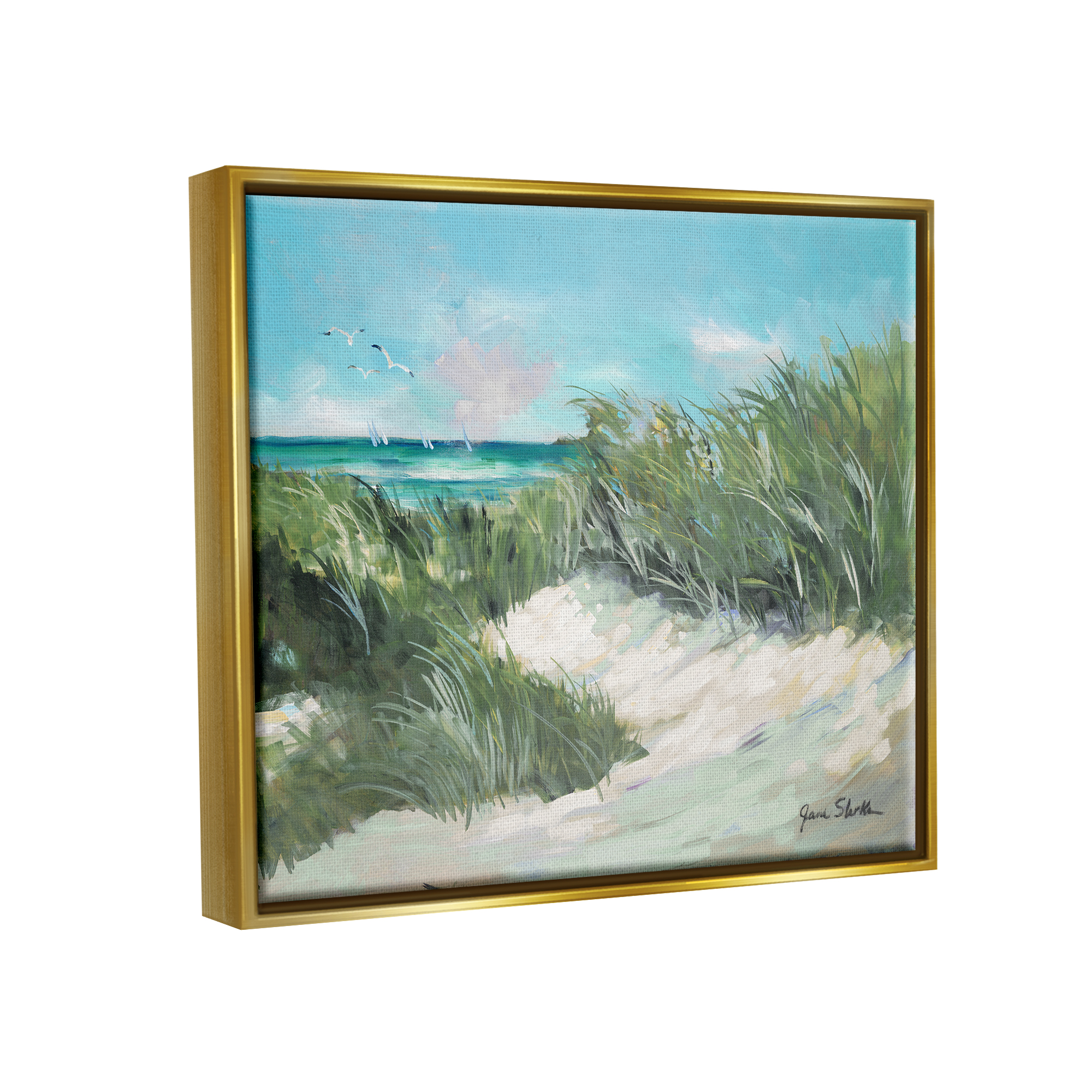 Stupell Industries Beach Grass Painting Nature Painting Gold Floater Framed Art Print Wall Art, 31 x 25